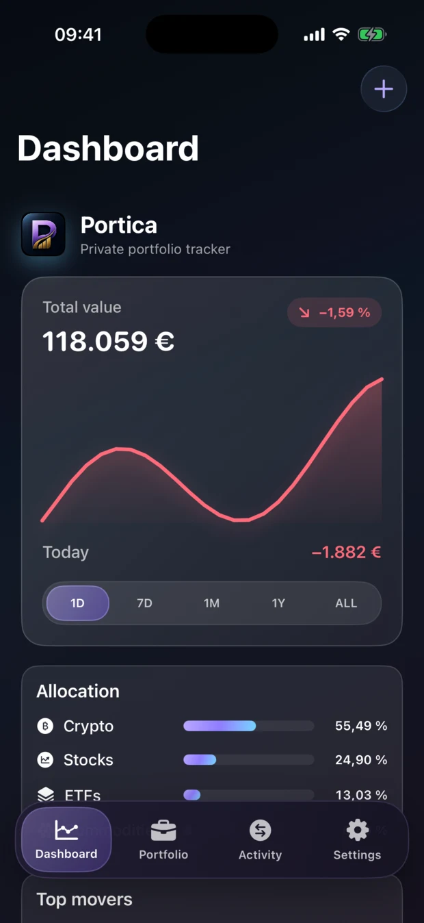 Portica dashboard on iPhone